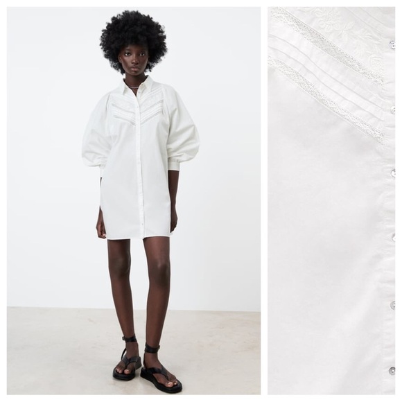NWT. Zara White Poplin Shirt Button Up Dress. Size L. - Picture 1 of 11
